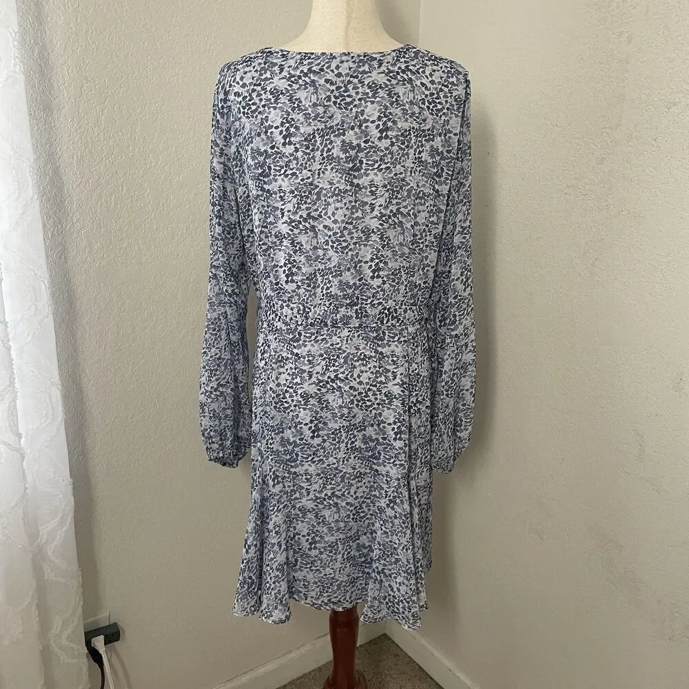 Express Women’s xL Floral Dress Short Tie Waist Blue Chiffon Long Sleeve Girly - Picture 4 of 11